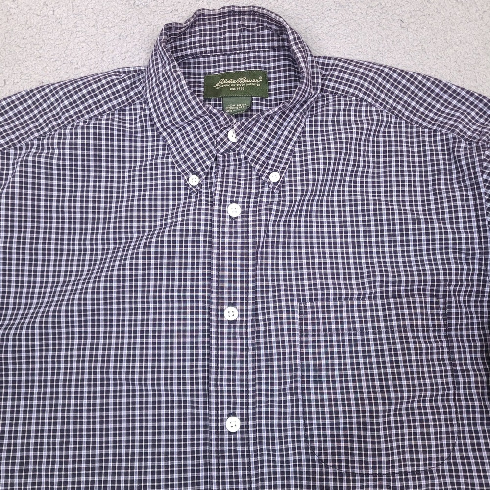 Eddie Bauer Shirt Mens Small Blue White Plaid Long Sleeve Button Down Cotton‎